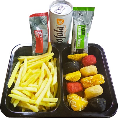 606. Cheese Mix mix mini sýrů+hranolky+tatarka+kečup+Kofola 0.33l